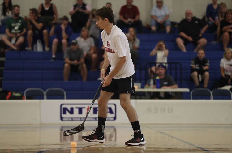 Liam Williamsson sets up a shot during a recent floorball game. 