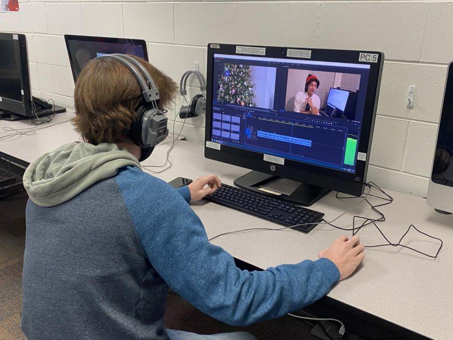 TV production student edits a Christmas segment