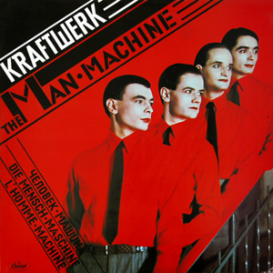 The album artwork for Kraftwerk’s 1978 record “The Man-Machine.” (from left to right:  Karl Bartos, Ralf Hütter, Florian Schneider, Wolfgang Flür)