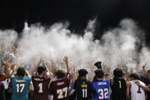 Student section tosses baby powder in the air at the Bishop Moore game on August 23. Baby powder has been restricted to the 3rd quarter for the remainder of the home season.