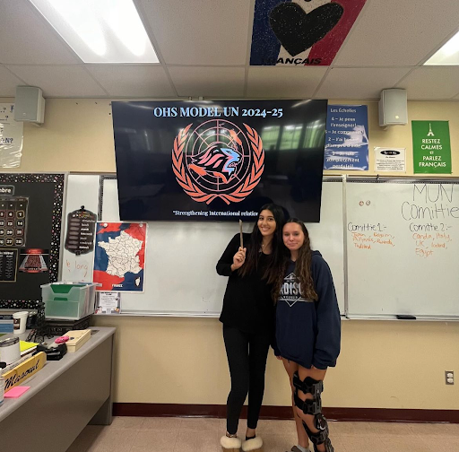 President Kenzie Ibrahim stands with Jules Decesare in Miranda Masoud’s classroom. During the informational meeting on September 10th, students divided into “committees” to discuss hypothetical international affairs with one another, each student representing a different country. 

Curtesy of the Model United Nations instagram 