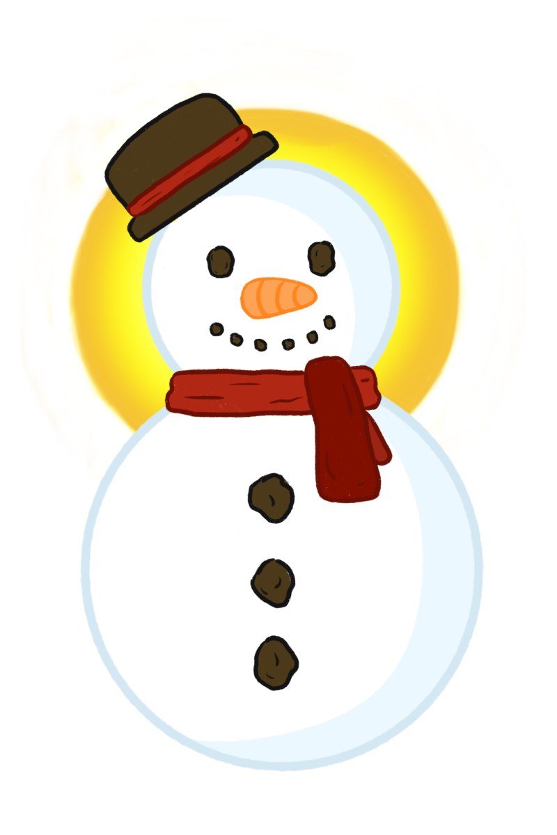 Standing tall in front of the vicious sun, a snowman brings winter weather and cold-weathered joy. Rather than melting outside, the snowman and Floridians are able to enjoy the cold weather and its relief from the heat. Graphic by Tori Baer