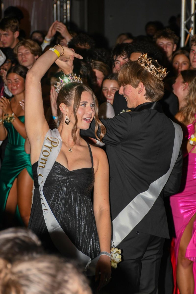 Prom king Colin Napier and queen Leah Hopkins dance the night away during the Golden Gala on April 26th. Prior to the prom, the Student Government must make many preparations over the course of months in order to ensure it goes off without a hitch. However, their work eventually pays off when it comes time for the dance. “We set up [the prom] the day before, and it’s horrible. We’re there for a very long time, and then we get our beauty sleep, and then we get ready for prom the next day,” Aubrie Sandifer said.