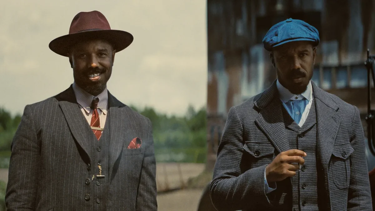 Twins Stack and Smoke (both portrayed by Michael B. Jordan) wait to purchase their juke joint in "Sinners." Photo courtesy of Warner Bros.